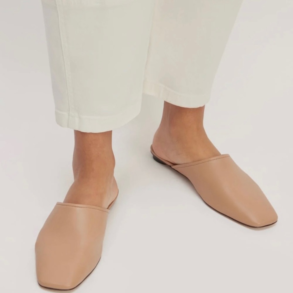 Tan faux leather mules